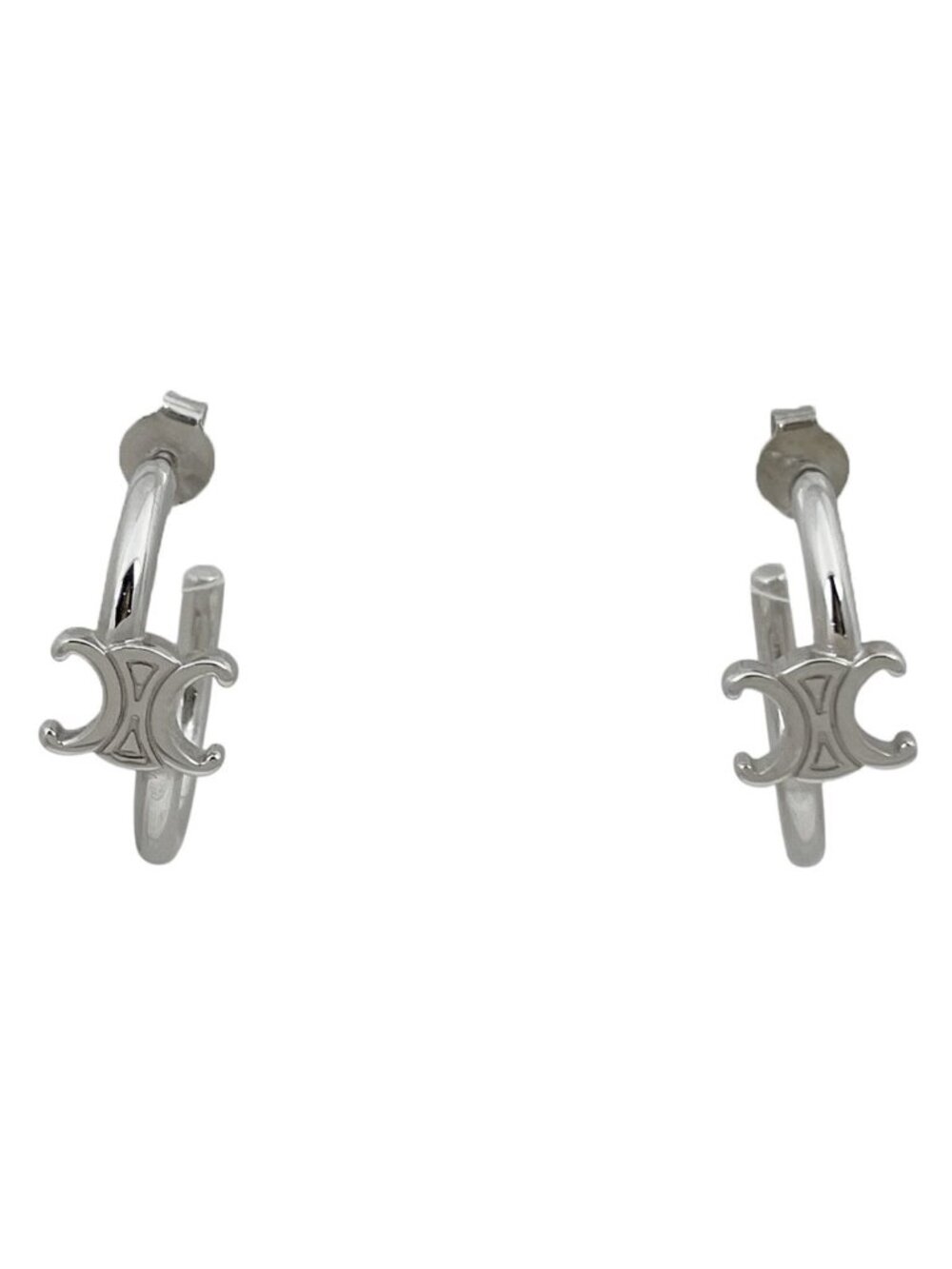 Celine Earrings Triomphe Asymmetric Hoop Silver Plated